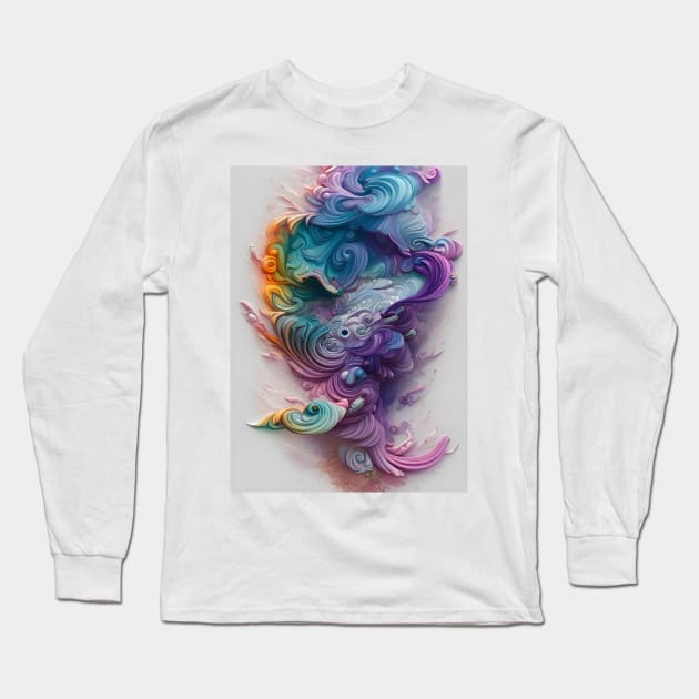 Wavy Rainbow Pastels AI Art Long Sleeve T-Shirt by Christine aka stine1
